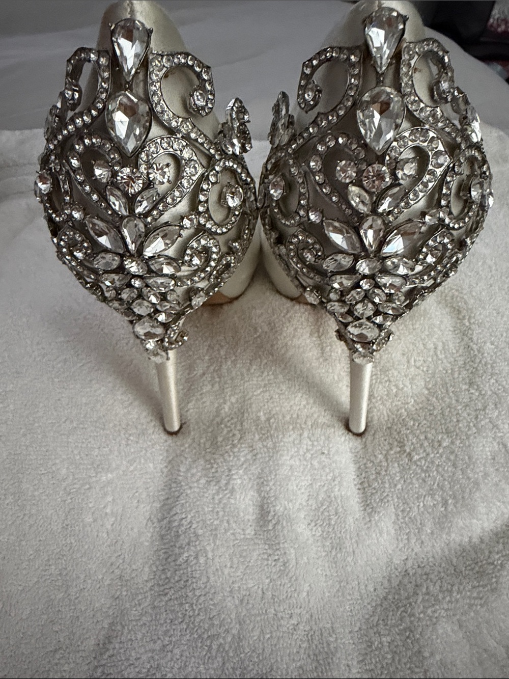 Badgley Mischka Ivory Satin Peep-Toe Pumps